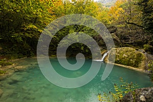 Autumn scene in Nacedero de Urederra river, Navarra, northern Spain