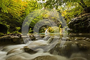 Autumn scene in Nacedero de Urederra river, Navarra, northern Spain