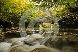 Autumn scene in Nacedero de Urederra river, Navarra, northern Spain