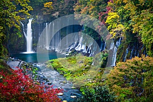 Autumn scene of Shiraito waterfall