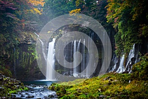 Autumn scene of Shiraito waterfall