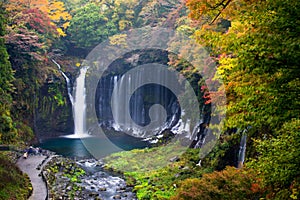 Autumn scene of Shiraito waterfall