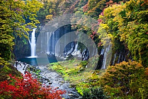 Autumn scene of Shiraito waterfall