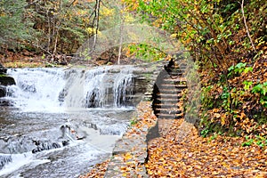 Autumn scene of waterfalls