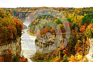 Autumn scene of waterfalls and gorge