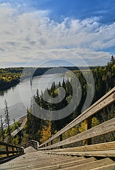 Autumn scene Wolf willow stairs river valley Edmonton Alberta Canada photo