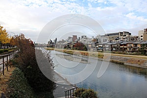 Autumn scenery along Kamogawa River in Kyoto, Japan