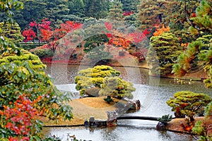 Autumn scenery of a beautiful Japanese garden in Katsura Imperial Villa  Royal Park  in Kyoto
