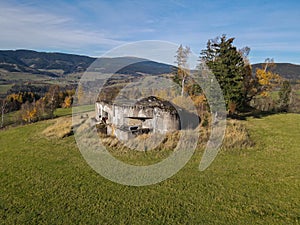 Autumn scenery of czechoslovak fort in meadows, Czechia