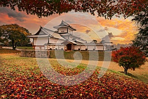 Autumn scenery of the Kanazawa castle park in Kanazawa, Japan