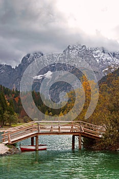 Autumn scenery at lake Jasna-Slovenia