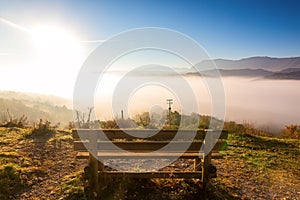 Autumn scenery up early with fog in Zagorochoria, Epirus Greece