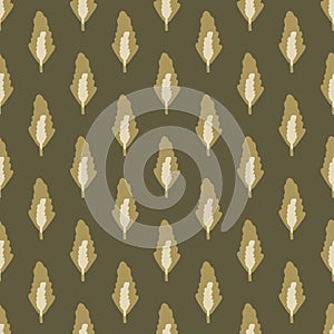 Autumn seamless botanic pattern with forest leafs in brown tones. Dark hand drawn floral backdrop