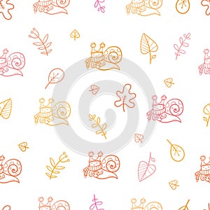 Autumn seamless pattern with cute cartoon snails.