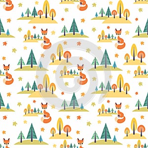 Autumn seamless pattern with cute forest animals