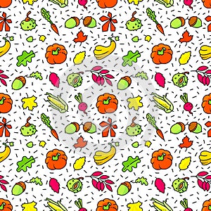 Autumn seamless pattern. Fall season background with leaves and