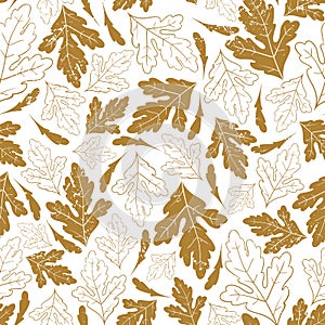 Autumn seamless pattern with golden leaves on deep blue background.