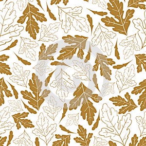 Autumn seamless pattern with golden leaves isolated on white background.Vector hand drawn illustration.