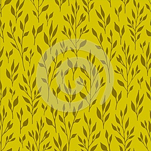 Autumn seamless pattern, hand drawn branches with leaves in warm colors