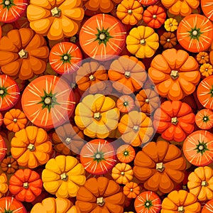 Autumn seamless pattern with orange pumpkins. Vector fall print