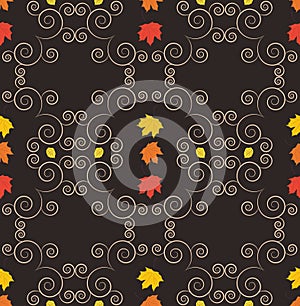 Autumn seamless pattern, ornamental wallpaper, art vector illust