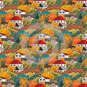 Autumn seamless pattern. Vector illustration with autumn mood.