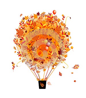 Autumn season concept, air balloon with leaf for