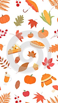autumn season elements seamless pattern vector