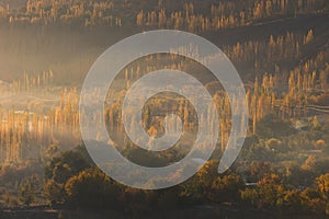 Autumn season in Gupis valley in a morning sunrise, Gilgit Baltistan, North Pakistan