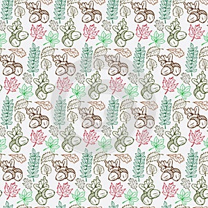 Autumn season hand drawn Vector seamless pattern. doodle leaves collection