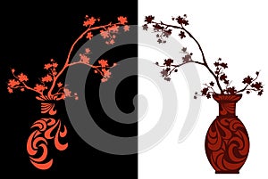 Autumn season japanese vase with maple branches vector design