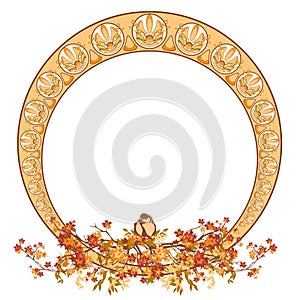 Autumn season nature art nouveau style vector frame design with copy space photo