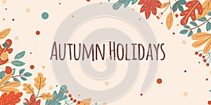 Autumn seasonal frame of leaves and berries. Template for banner ads, letters, notepad.