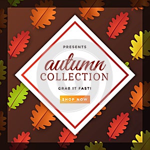 Autumn Seasonal Poster with Colorful Autumn Leaves Template Design