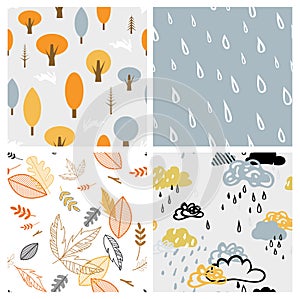 Autumn seasonal seamless retro style pattern set. Perfect for wallpaper, gift paper, pattern fills, web page background