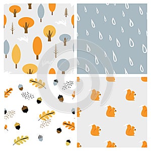 Autumn seasonal seamless retro style pattern set. Perfect for wallpaper, gift paper, pattern fills, web page background