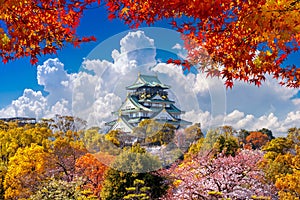 Autumn seasons and castle in Osaka, Japan.