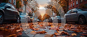 Autumn Serenade: A Symphony of Leaves on a City Street. Concept City Street Colors, Autumn Leaves