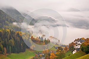 Autumn Serenity in Alpine Village, Dolomite Alps, Italy