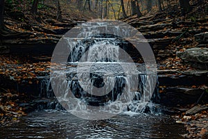 Autumn Serenity at Turkey Run: Cascading Falls Among Woods. Concept Outdoor Photoshoot, Nature