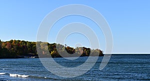 Autumn shoreline of Lake Superior on a sunny fall day