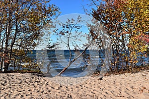 Autumn shoreline of Lake Superior on a sunny fall day