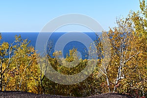 Autumn shoreline of Lake Superior on a sunny fall day