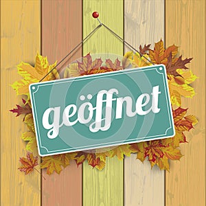 Autumn Sign Wooden Background cyan geoeffnet