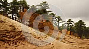 Autumn Sky: Sand Dunes And Woods In Dark Beige And Light Amber photo