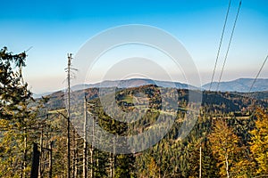 Autumn Slezske Beskydy from hiking trail bellow Velky Stozek hill summit