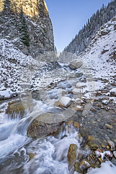 Autumn snowy peaks in Tian Shan mountains