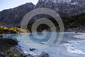 Autumn at Sorapis lake, Dolomites, Italy