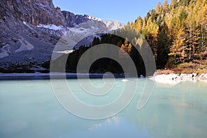 Autumn at Sorapis lake, Dolomites, Italy