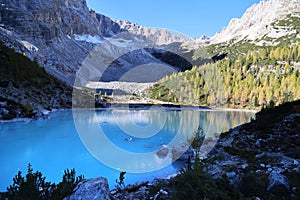 Autumn at Sorapis lake, Dolomites, Italy